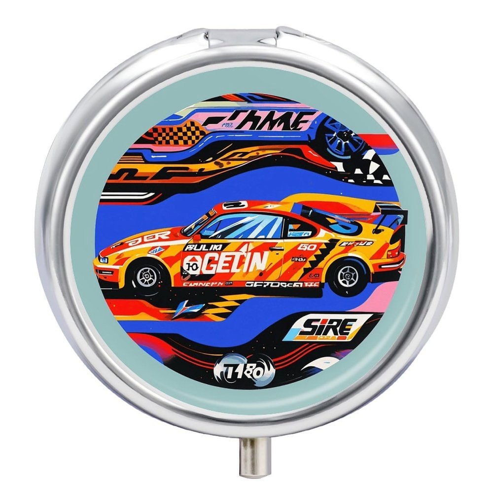 3 Compartment Medicine Pill Case Speed Racing Extreme Sports Printed Round Pill Box Small Pill Organizer Box for Pocket Purse Briefcase Pills Medicine Cod Liver Oil Storage Box Earplug Case