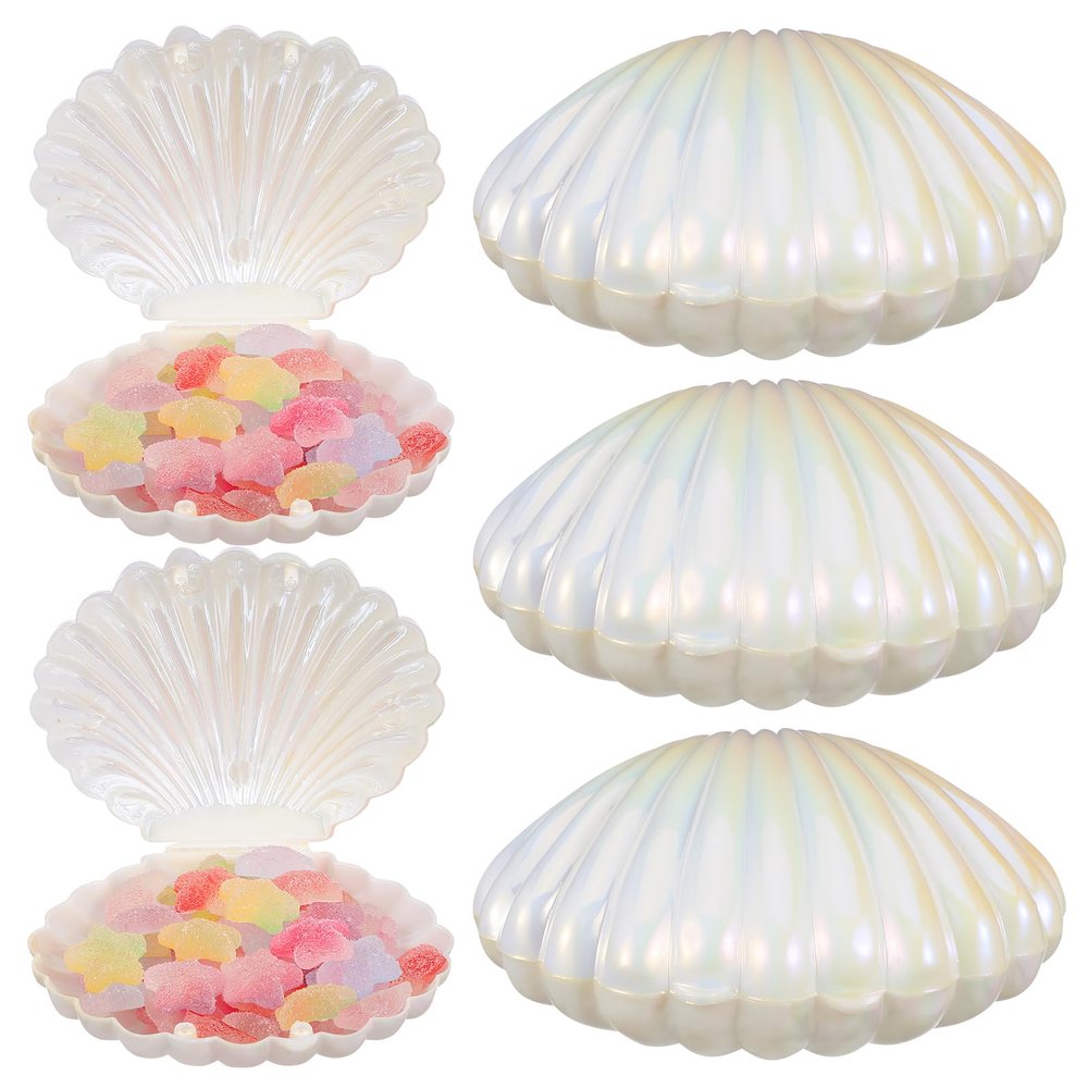 Cabilock Pearl Colored Shell Candy Box 10-Pack Mini Sea Shell Containers Plastic Party Favor Boxes for Wedding Birthday Shower Packaging and Jewelry Storage