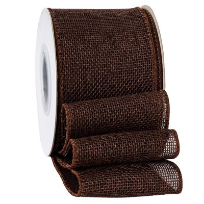 SDZMDL Brown Burlap Wired Ribbon 2-1/2 Inch, Solid Ribbon with Wire Edge for Valentine's Day Big Bow, Wreath, Christmas Tree, Outdoor Decoration, Gift Wrapping, 10 Yards/Roll.