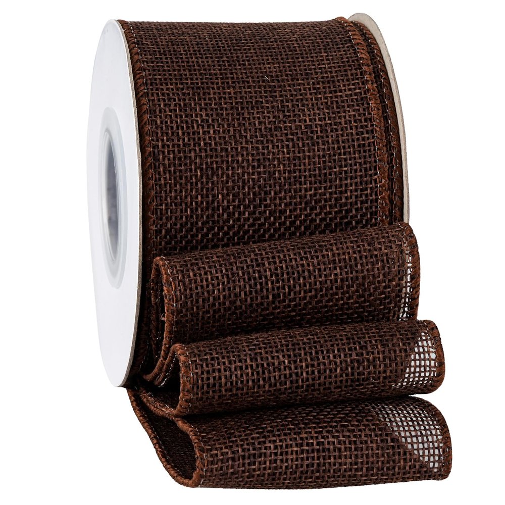 SDZMDL Brown Burlap Wired Ribbon 2-1/2 Inch, Solid Ribbon with Wire Edge for Valentine's Day Big Bow, Wreath, Christmas Tree, Outdoor Decoration, Gift Wrapping, 10 Yards/Roll.