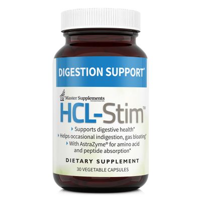 Master Supplements HCL-Stim - 30 Vegetable Capsules - Provides Digestive Support + Gas & Bloating Relief - Vegan, Gluten Free - 30 Servings
