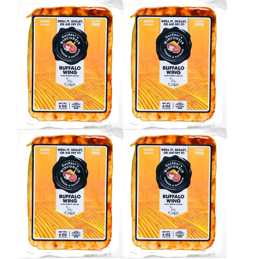 Gardner's Wisconsin Cheese, 4 Pack of Buffalo Wing Oven-Baked Cheese (6 Ounces Per Block) - Artisan Cheese Made in Wisconsin - Perfect for Holiday Gifts, Grilling, Barbeques, Football Season, Holiday Season and more!