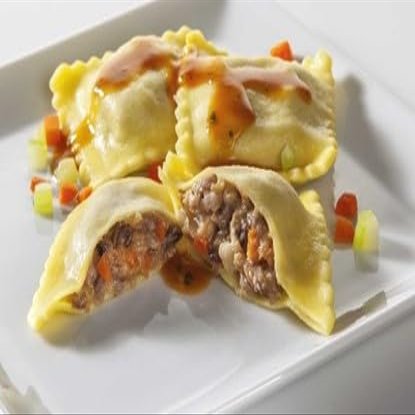 Stuffed Foods Braised Beef Ravioli, Square, Frozen, 114 Pieces, 2 Packs of 3 lbs Each, Gourmet Pasta Filled with Slow Roasted Beef Short Ribs, Mirepoix, and Romano Cheese