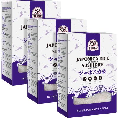52USA Sushi Rice 2 Pound (Pack of 3), Premium Short Grain Rice 96 Ounce (2721g), Gluten-Free, Vegan, White Sticky Rice for Sushi and Japanese Food