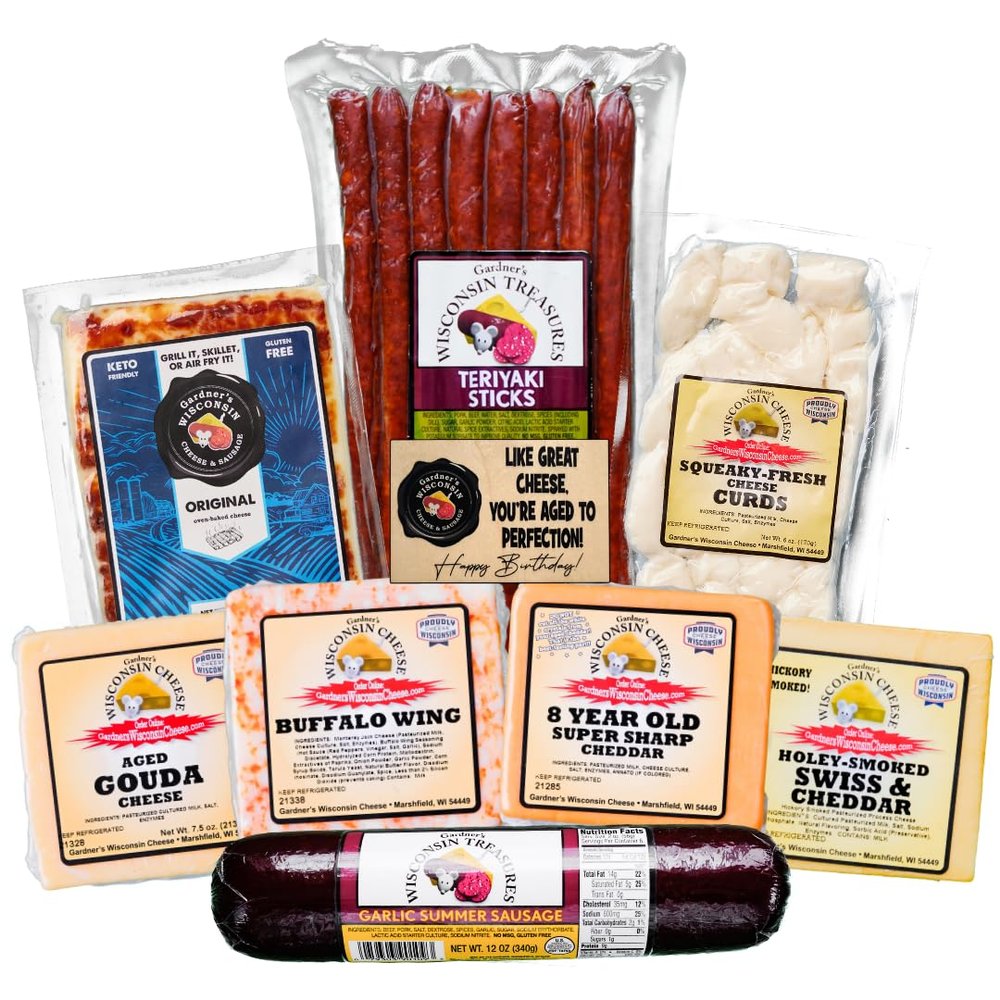 Gardner's Wisconsin Cheese, Happy Birthday Gift Package - Artisan Cheese and Meats Made in Wisconsin, Perfect for Gifting, Football Season, Tailgating, and more - Shipped Directly To Your Door