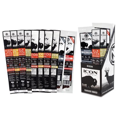 ICON Meats Meat Stick and Steak Strip Sampler Gift Box, 10 High Protein Snacks, Assorted Bison, Elk, Venison, Beef & Pork Jerky Sticks & Strips, Gluten Free, Low Sugar, Valentines Day Gifts for Him