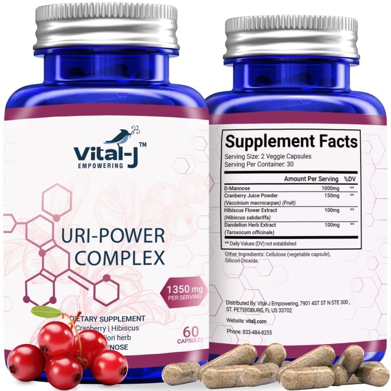 4-IN-1 URI POWER COMPLEX 1350mg - 60 day - D Mannose, Cranberry, Hibiscus, and Dandelion Herb - Naturally Cleanse the Bladder and Urinary Tract  Specialized Approach for UTI Avoidance Pack of 2