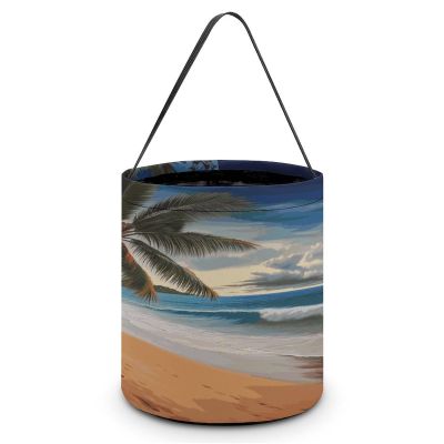 YTLKGFP Halloween Baskets Coconut Palm Tree Sandy Beach Printed Candy Bucket Halloween Trick Or Treat Bag Portable Candy Bag Goodie Bags for Party Favor