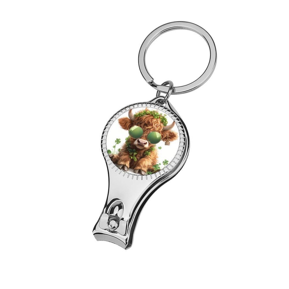 Cute Cartoon Baby Highland Cow Nail Clippers Toenail Clipper Cutters Green Sunglasses and Four Leaf Clover Wreath Professional Nail Trimmer Nail Cuticle Cutter for Women Men