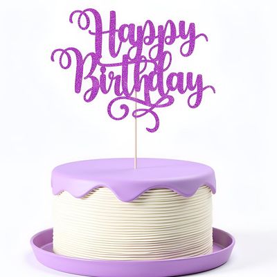 Sleyberoy Glitter Happy Birthday Cake Topper-Handmade Happy Birthday Cake DecorAnniversary/Birthday PartyPhoto Booth Props Decoratio (purple)