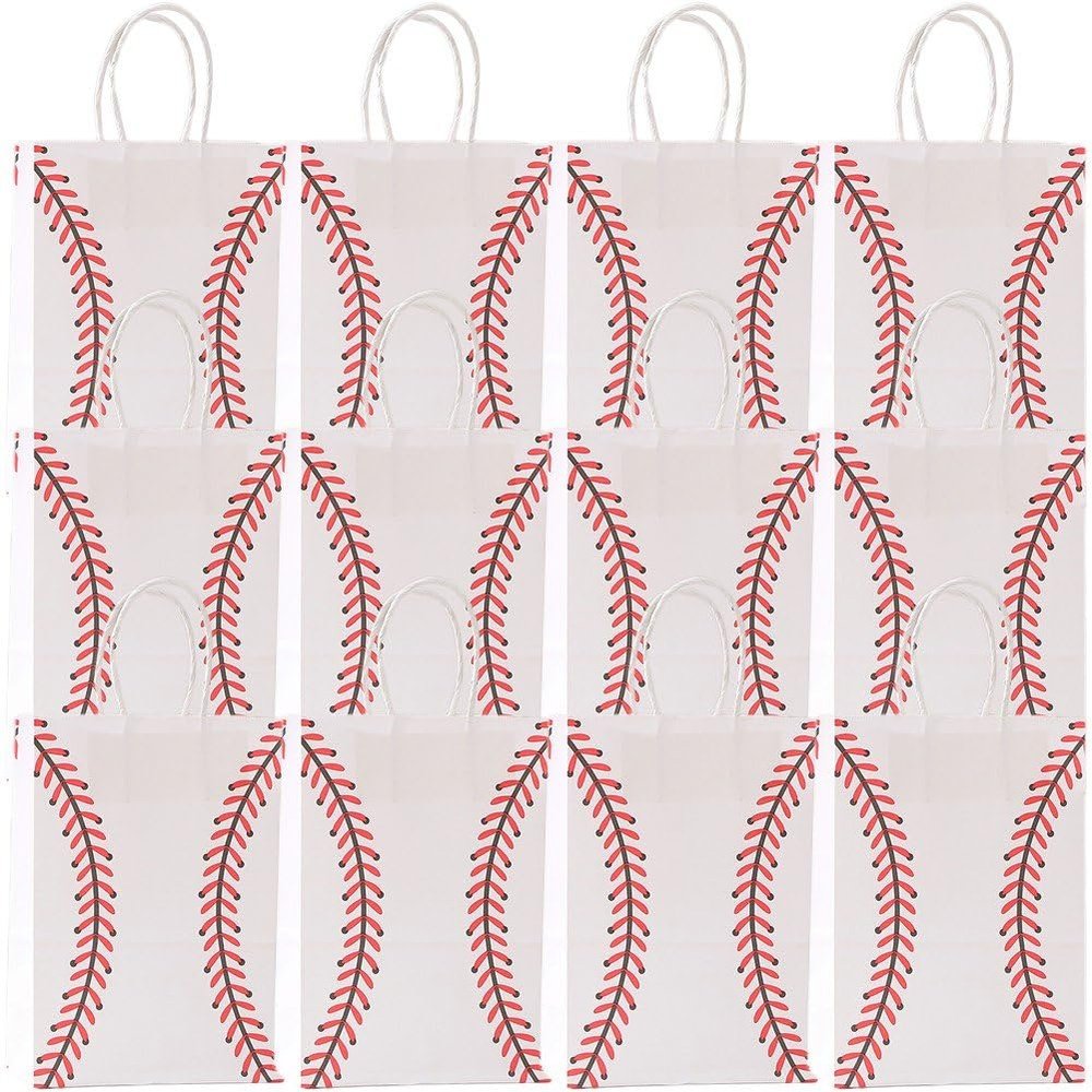 Baseball Gift Bags 12pcs Paper Party Bag with Handle Baseball Pattern Candy Bag Sport Theme Birthday Party Decorations