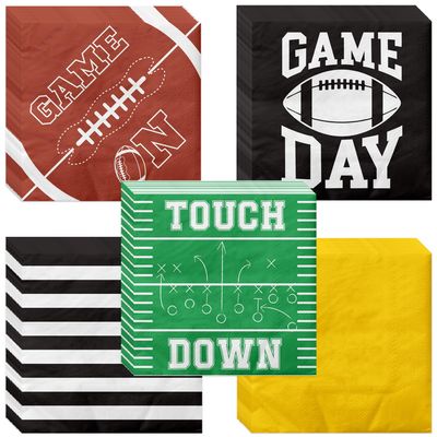100pcs Football Napkins Disposable Football Paper Luncheon Napkins Set for Football Party Decorations Football Game Day Event Birthday Party Supplies, 5 Designs Football Napkins