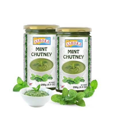 Ashoka Mint Chutney | Made with Mint Leaves & Lemon Juice | Vegan | Kosher Certified | Original Indian Cuisine Since 1932 | Gluten-Free | Great for BBQs, Wings, and Salads | Pack of 2