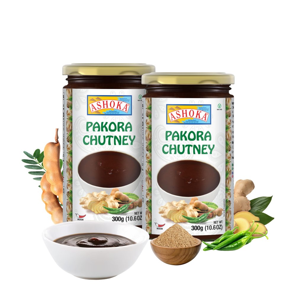 Ashoka Medium Spiced Pakora Chutney | Made with Tamarind, Green Chili & Ginger | Authentic Indian Recipe | Vegan | Kosher Certified | Condiment for Veggies and Proteins | Since 1932 | Pack of 2