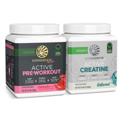 Sunwarrior Pre-Workout Powder Plant-Based & Vegan | 30 Servings, Watermelon & Creatine Monohydrate Powder | Unflavored, 60 Servings