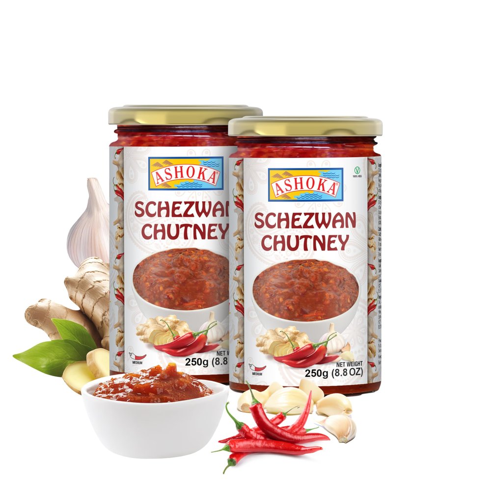 Ashoka Schezwan Chutney | Vegan | Kosher Certified | No Colors | Gluten-Free | Authentic Indian Recipe Since 1932 | Great for BBQs, Wings, and Veggies | Pack of 2