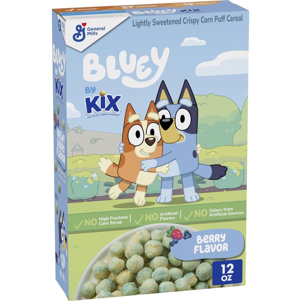 Bluey by Kix Cereal, Berry Flavor, Crispy Corn Puff Cereal, Made with Whole Grain, 12 oz