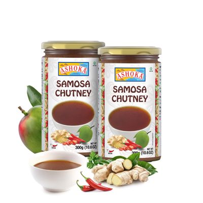 Ashoka Medium Spiced Samosa Chutney | Made with Dry Mango Slices & Coriander Powder | Authentic Indian Recipe | Vegan | Kosher | Great for Veggies and Proteins | Pack of 2