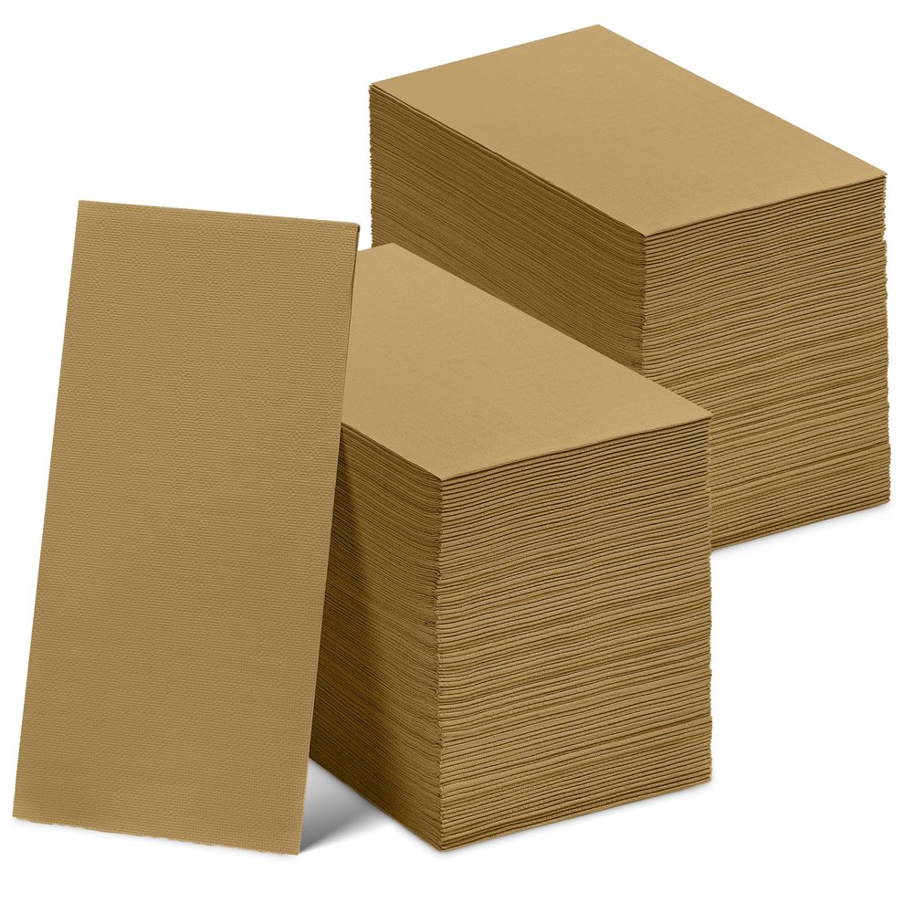 300 Pack Disposable Wood Napkins Paper, 3-Ply, 12" x 17" Gold Paper Napkins, Decorative Hand Guest Towels, For Wedding, Kitchen or Event