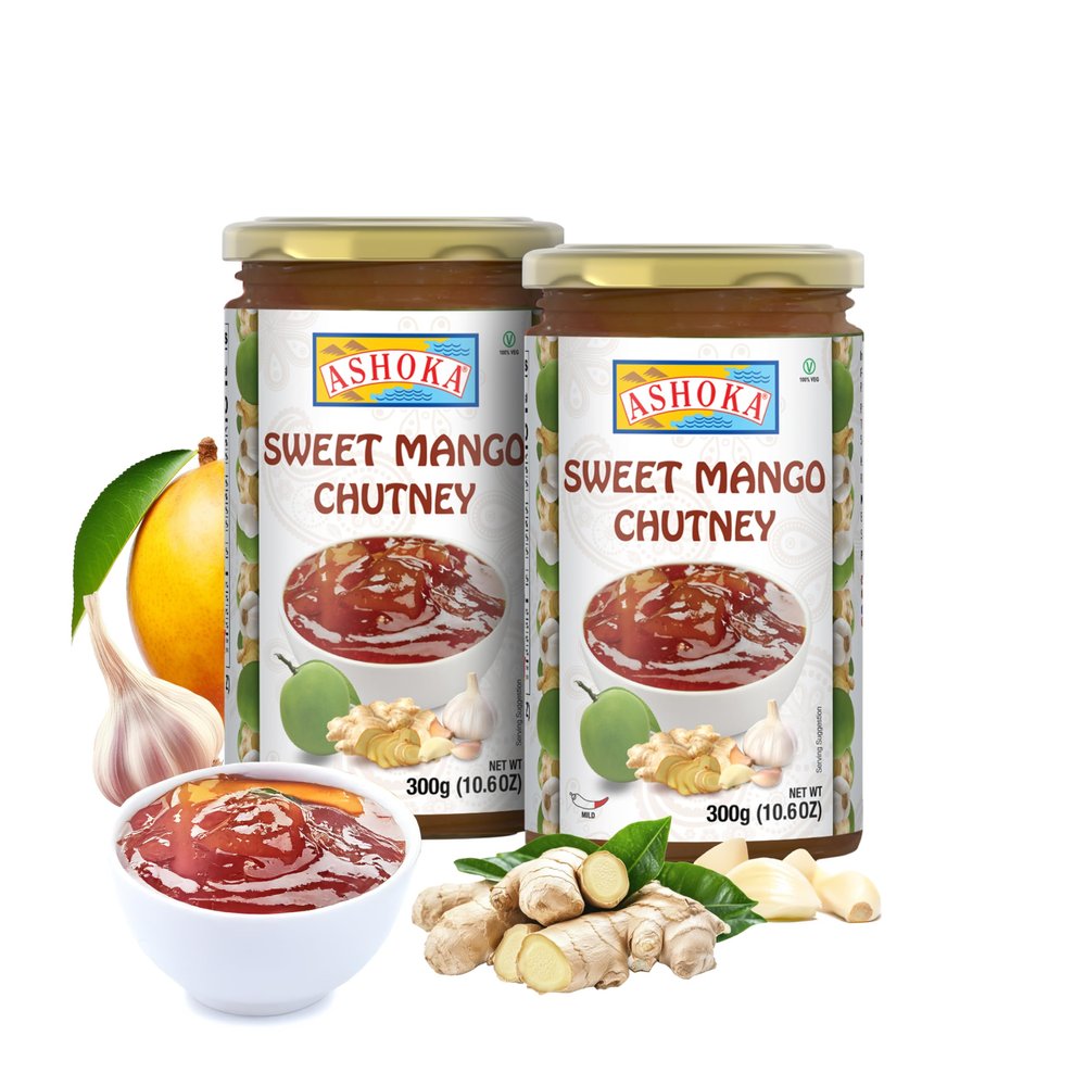 Ashoka Sweet Mango Chutney | Made with Real Mangoes, Sugarcane Vinegar & Ginger Powder | Vegan | Kosher | Authentic Indian Recipe Since 1932 | Pack of 2