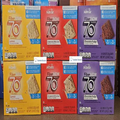 Fiber NOW Millville 70 Calories Soft Baked Bars Lemon, Chocolate Fudge, Cinnamon Coffee Cake 5.29oz 150g (Six Boxes)