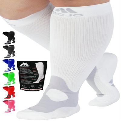 Mojo Compression Socks for Women and Men 20-30mmHg Plus Size - Extra Wide Calf Opaque Compression Stockings for Nursing, Lymphedema, Varicose Veins Circulation - White, 7X-Large - A601