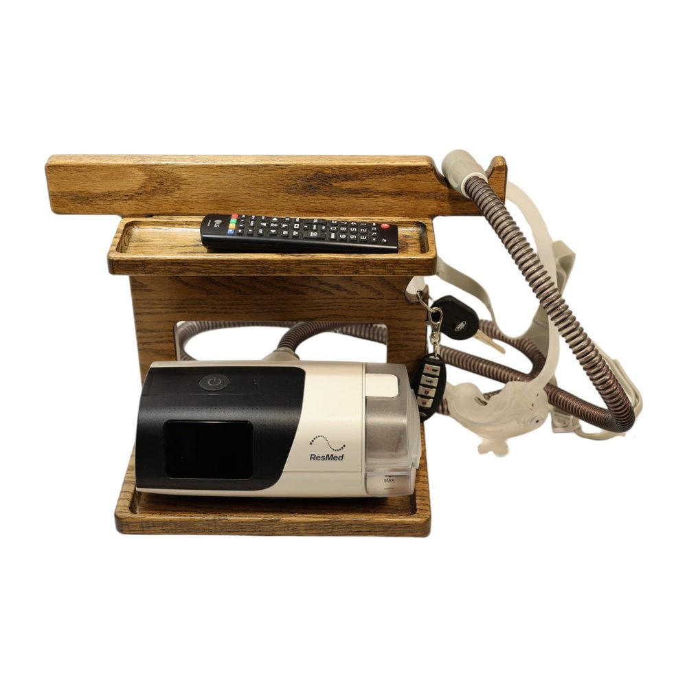 Smart Stand with Catchall Trays for CPAP Machine, Phone, Watches and More (Small, Without Phone Charger, Dark Finish)