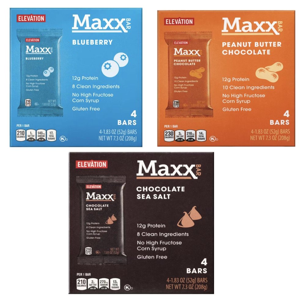  Elevation Maxx Bar Trio: Irresistible Blueberry Bliss, Decadent Chocolate Sea Salt, & Creamy Peanut Butter Chocolate!  7.3oz (208g) - Three Delicious Boxes!  12g Protein Per Bar & 14% of your DV for Fiber - only 5% of Americans get enough fiber