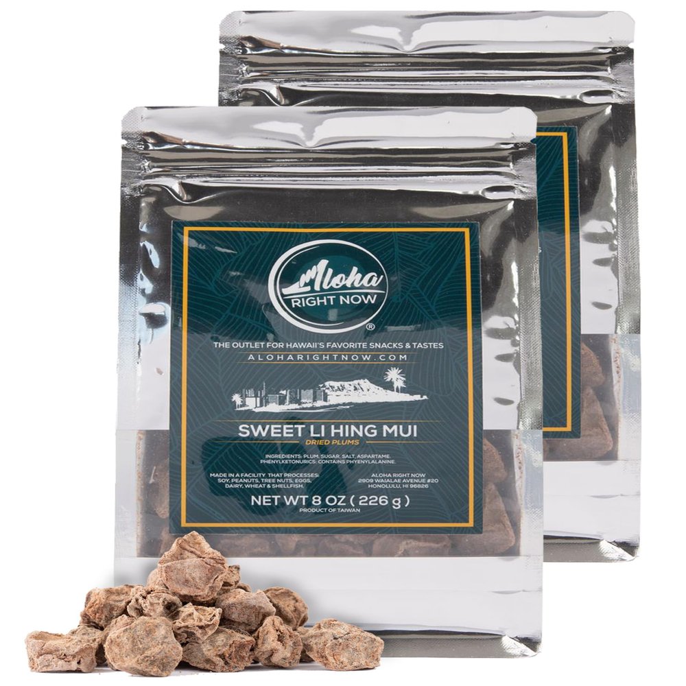 Aloha Right Now - Sweet Li Hing Mui Crack Seed Dried Plums - 8 oz (Pack of 2) - Li Hing Mui Candy for Snacking & Flavoring any Iced Beverage - Preserved Sweet Sour & Salty Asian Fruit Plum Seeds, Hawaiian Snacks