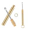 2 PCS Ear Wax Removal Tool, Brass Ear Scoop Folding Type Copper Ear-Pick Cleaner Portable Ear Wax Removal Tools Spiral Ear Clean Tool Attached A Key Ring Mini Tool Supplies, Gold view 1