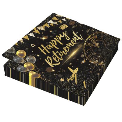 20 Pack Happy Retirement Napkins Black Gold Retirement Party Decorations Disposable Dinner Paper Napkins Farewell Cocktail Napkins for Women Men Retirement Party Supplies,6.5 * 6.5inch Folded