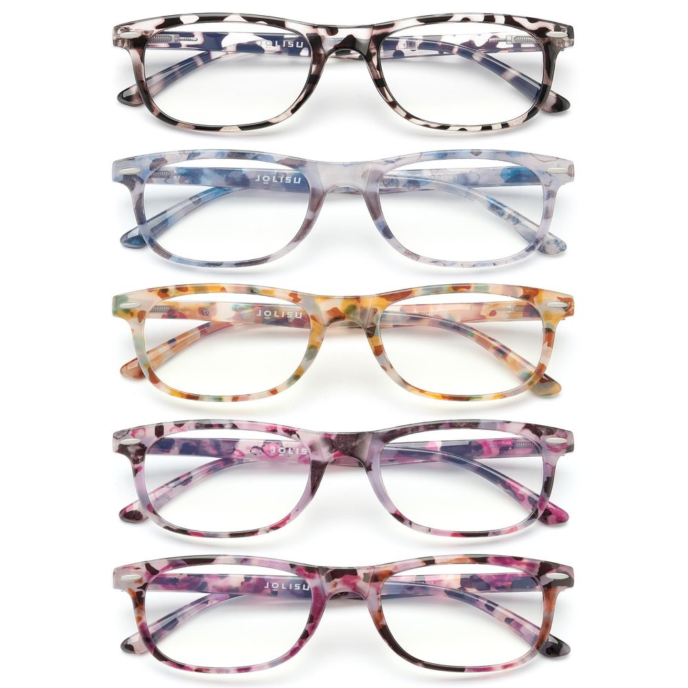 JOLISU 5 Pack Reading Glasses For Women - Stylish Blue Light Blocking Readers -Womens Men Spring Hinge Eyeglasses (1.00)