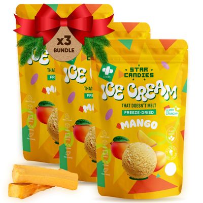 Star Candies Freeze Dried Mango Ice Cream | No Melting Freeze Dried Candy | Crunchy & Delicious Camping Food | Premium Astronaut Ice Cream loved by Kids and Adults | Space and Astronaut Snack | Gift Set for Birthday or Party (7.5 oz; 3 pack)