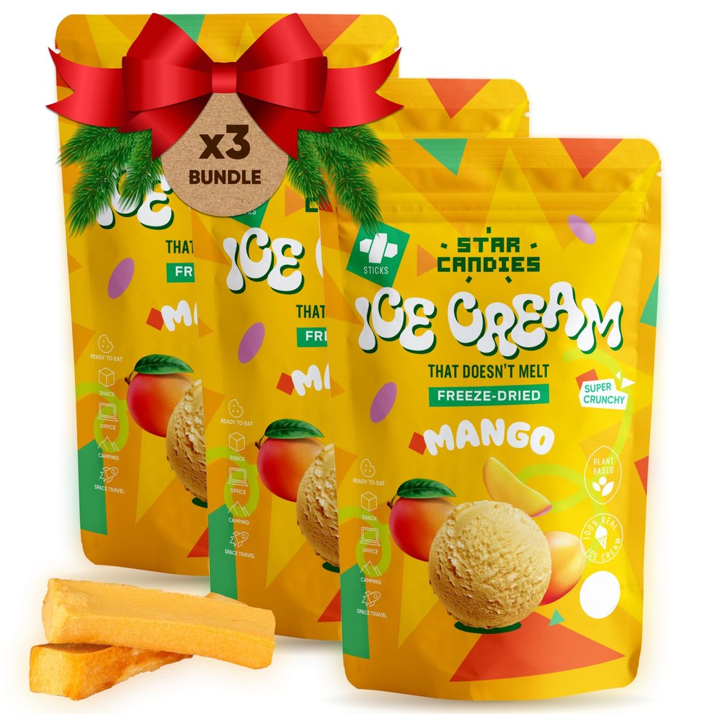 Star Candies Freeze Dried Mango Ice Cream | No Melting Freeze Dried Candy | Crunchy & Delicious Camping Food | Premium Astronaut Ice Cream loved by Kids and Adults | Space and Astronaut Snack | Gift Set for Birthday or Party (7.5 oz; 3 pack)