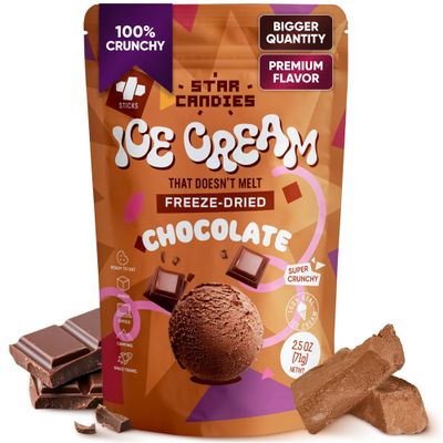 Star Candies Freeze Dried Ice Cream Chocolate (2.5 oz.) No Melting Freeze Dried Chocolate Ice Cream Candy | Crunchy & Delicious Camping Food | Premium Astronaut IceCream loved by Kids and Adults | Space and Astronaut Snack | Gift for Birthday or Part