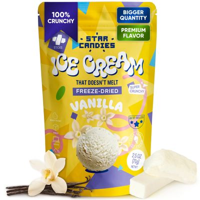 Star Candies Freeze Dried Ice Cream Vanilla (2.5 oz) | No Melting Freeze Dried Vanilla Ice Cream Candy | Crunchy & Delicious Camping Food | Premium Astronaut IceCream loved by Kids and Adults | Space and Astronaut Snack | Gift for Birthday or Party