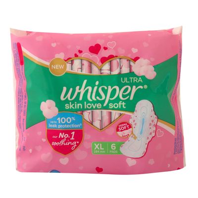 Whisper Ultra Soft Sanitary Pads for Women - XL (6 Pads)