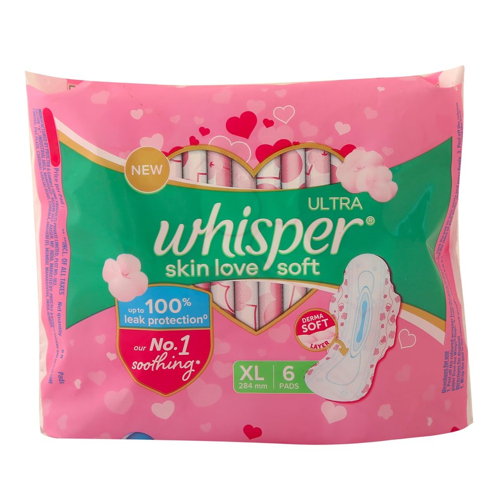 Whisper Ultra Soft Sanitary Pads for Women - XL (6 Pads)