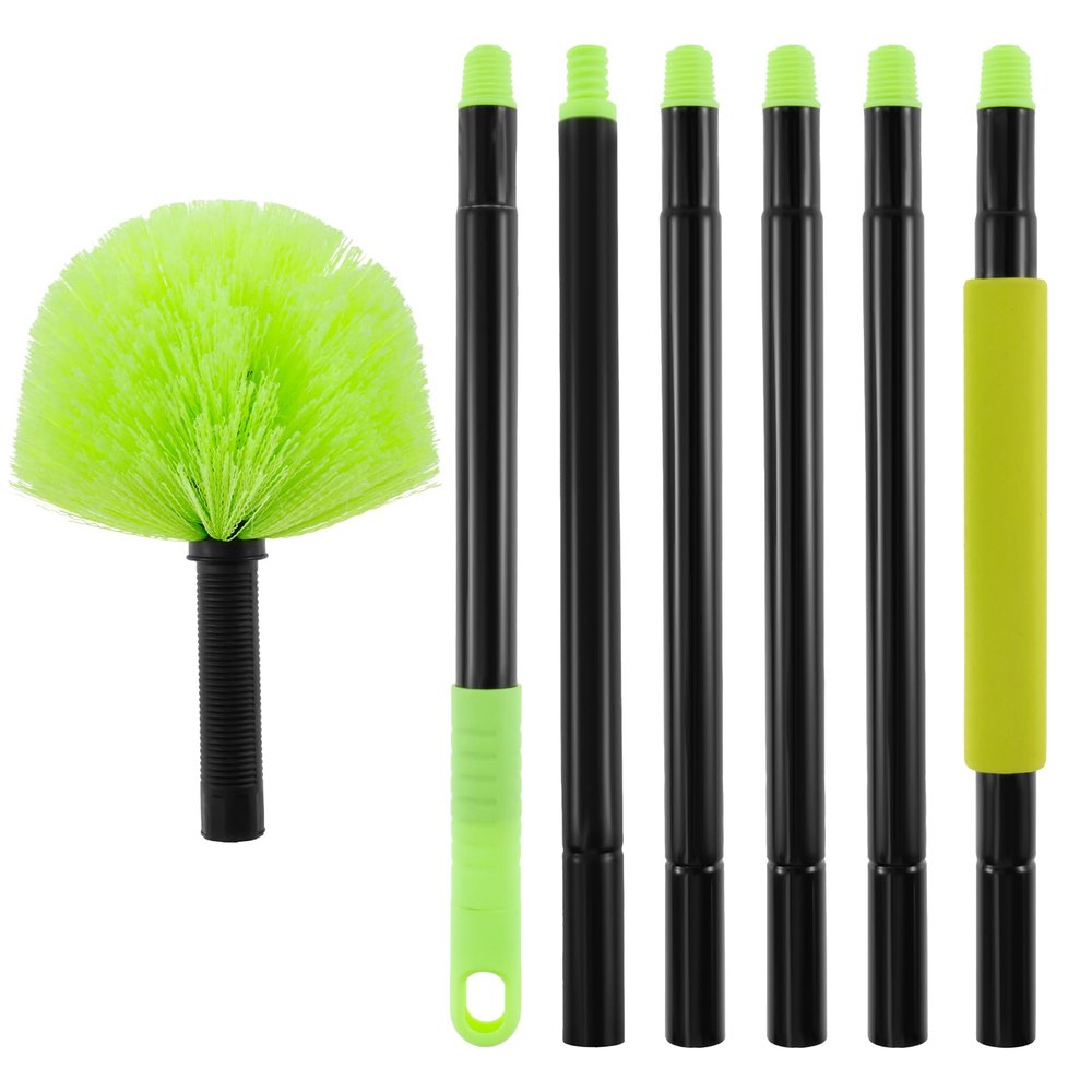 Cobweb Duster with Extension Pole Extendable Fan Cleaner Duster Multipurpose Spider Web Brush Cleaning Kit Long Handle Spider Web Brush for Ceiling Furniture Indoor Outdoor Use.