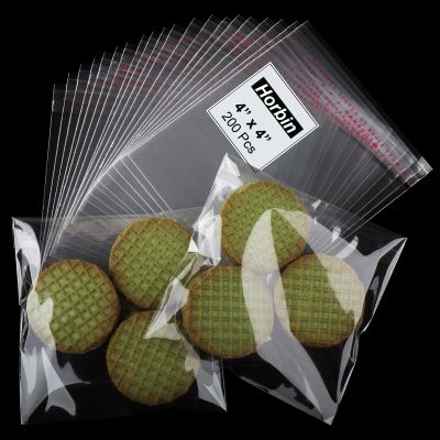 200Pcs Cookie Bags Self Sealing Cellophane Bags 4x4 Inch, Resealable Treat Bag for Fresh Cookies, Candy, Gifts, and Party Favors