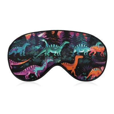 Sleep Mask Soft Comfortable Eye Mask with Adjustable Strap Eye Cover Colorful Dinosaurs on Black BackgroundEye Shade for Men Women Work Travel