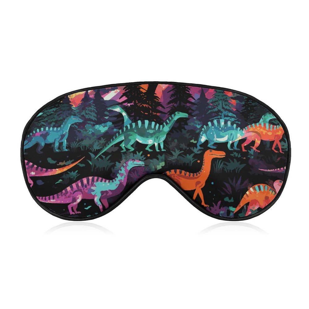 Sleep Mask Soft Comfortable Eye Mask with Adjustable Strap Eye Cover Colorful Dinosaurs on Black BackgroundEye Shade for Men Women Work Travel