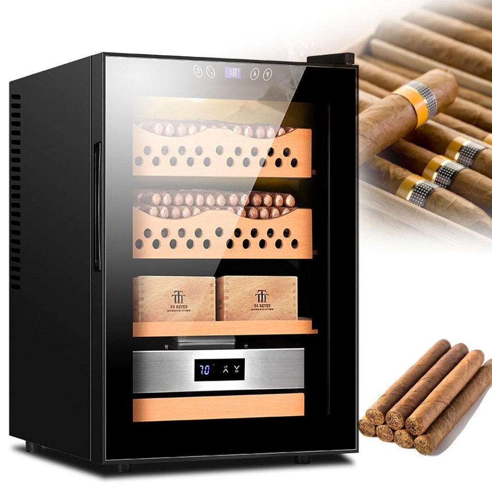 Electric Cigar Humidors,50L Cigar Humidor Cabinet,Electronic Cooler Humidor,with Cedar Wood Shelves Drawer, Intelligent Temperature Control Touch Display,CigarCabinet
