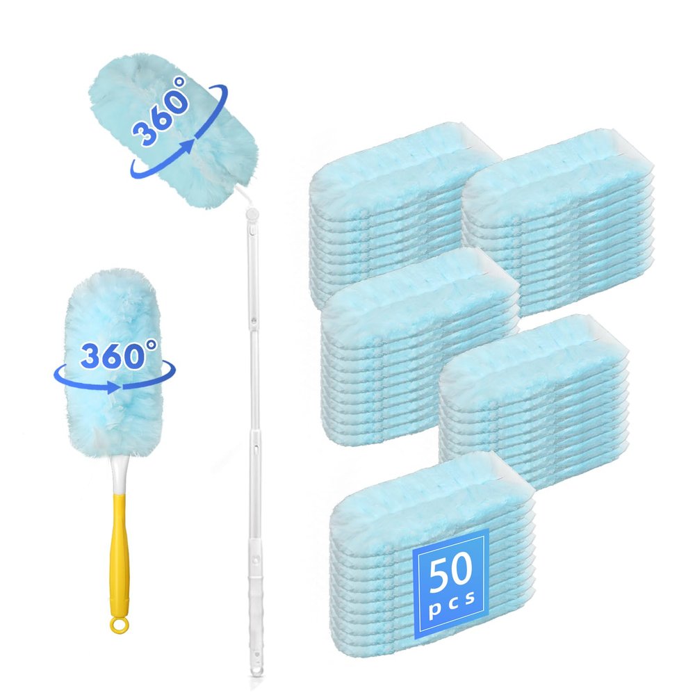 50 Count Duster Refills 360 Heavy Duty Duster Refills Kit Compatible with Swiffer Duster Disposable Microfiber Feather Dusters for Cleaning Home