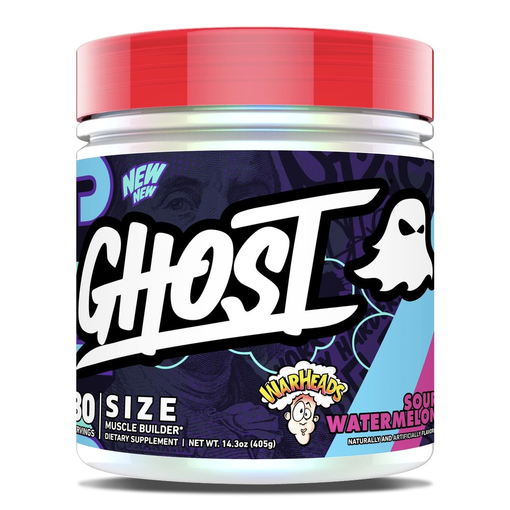 GHOST Size Muscle Builder Dietary Supplement - Warheads Sour Watermelon, 30 Servings  Support Muscle Growth & Strength Building for Men & Women - Creatine & Betaine - Free of Sugar & Gluten
