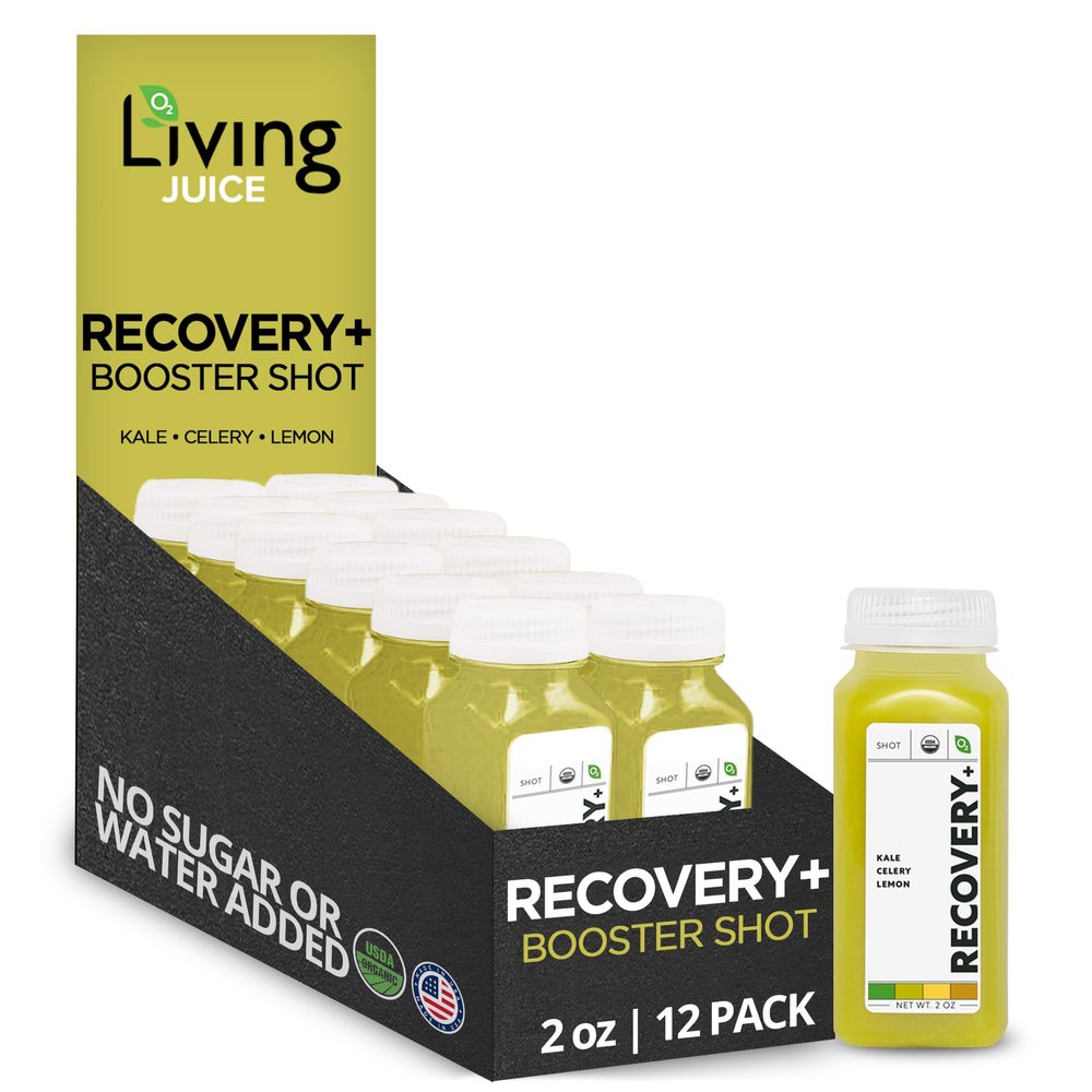 O2 Living Recovery Booster Juice Shots - Organic Cold Pressed Juice | Pure Lemon Juice, Orange, Ginger & Turmeric for Daily Immunity Boost and Digestive Support | No Added Sugar or Water | Non-GMO | 2 oz, 12-Pack