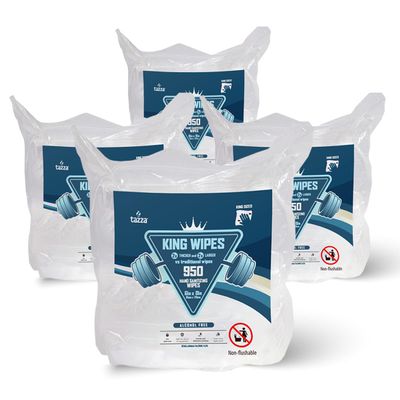 Tazza Gym Equip Wipes, 4 x 950 Count (3800 Total Wipes) - Durable, Pre-Saturated Gym Equipment & Surface Cleaning Wipes