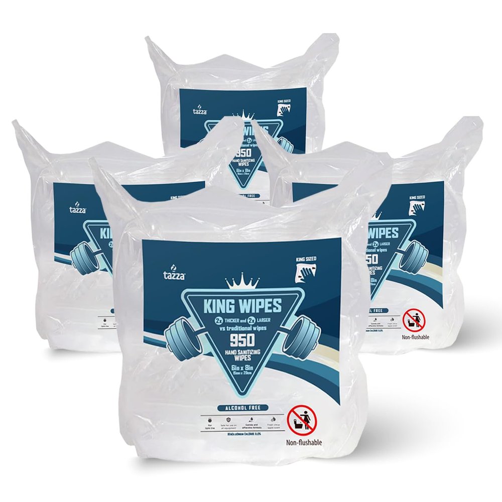 Tazza Gym Equip Wipes, 4 x 950 Count (3800 Total Wipes) - Durable, Pre-Saturated Gym Equipment & Surface Cleaning Wipes
