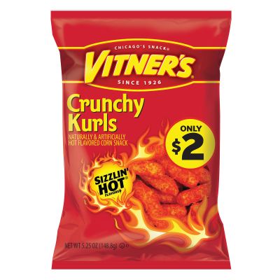 VITNER'S CRUNCHY KURLS CHEESE PUFF BAKED SIZZLIN HOT CHEESE CRUNCHY CURL BAG 5.25 OUNCE