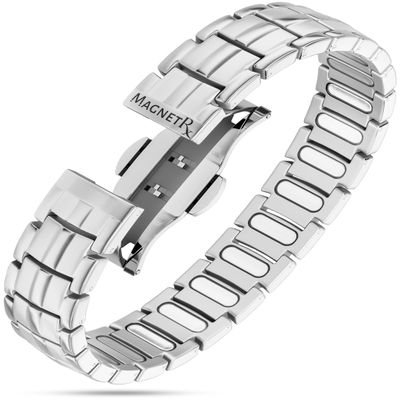 MagnetRX Magnetic Bracelets for Men - EllipseMAX 5X Strength 5,000 Gauss Magnets - Designed in USA & Patent Pending - Premium Titanium Mens Magnetic Bracelet & Adjustable Length (Silver)
